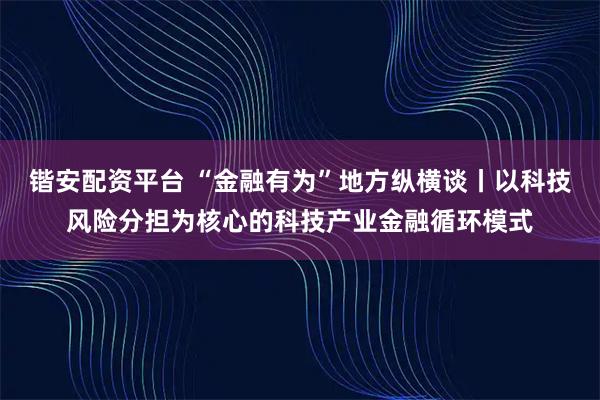 锴安配资平台 “金融有为”地方纵横谈丨以科技风险分担为核心的科技产业金融循环模式